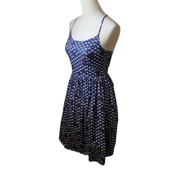 Liza Luxe Navy A-line Tank Mini Dress Small | Bird Print Racerback | 100% Cotton - Picture 4 of 8